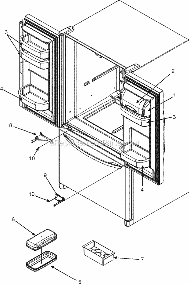 Maytag MFC2061KEQ Bottom Freezer Maytag Refrigeration Ref Dr Storage & Center Hinges Diagram