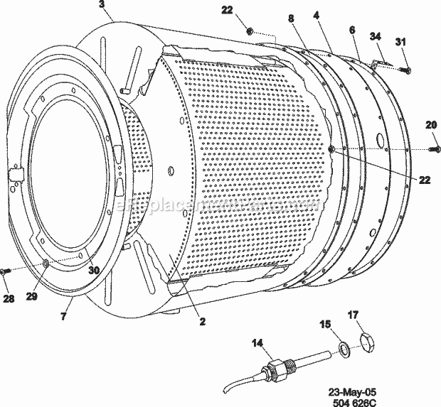 Maytag MFR18PDCWS Maytag Commercial Laundry (Washer) Basket and Outer Tub Diagram