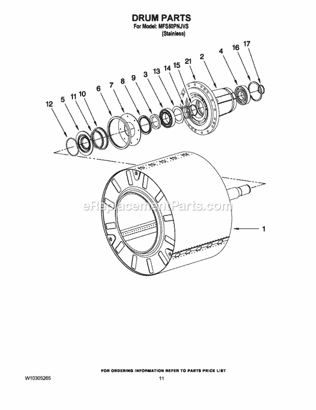 Maytag MFS50PNJVS Commercial Commercial Industrial Washer Drum Parts Diagram