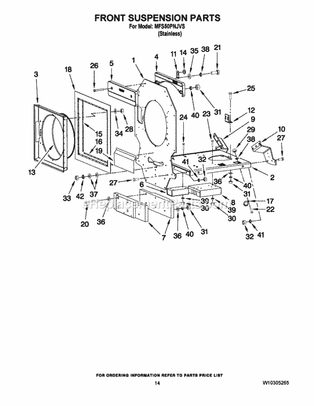 Maytag MFS50PNJVS Commercial Commercial Industrial Washer Front Suspension Parts Diagram