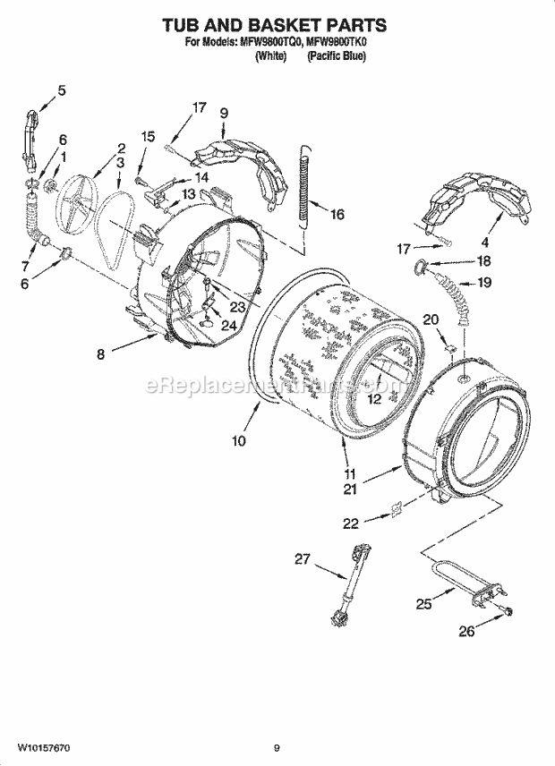 Maytag MFW9800TQ0 Residential Residential Washer Tub and Basket Parts Diagram