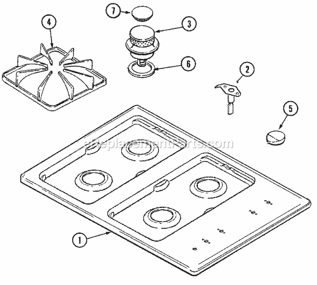 Maytag MGC5430ADB Gas Gas Cooktop Top Assembly Diagram