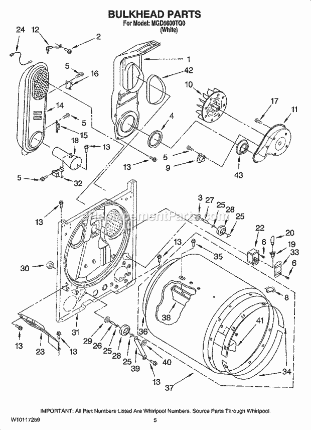 Maytag MGD5600TQ0 Residential Residential Dryer Bulkhead Parts Diagram