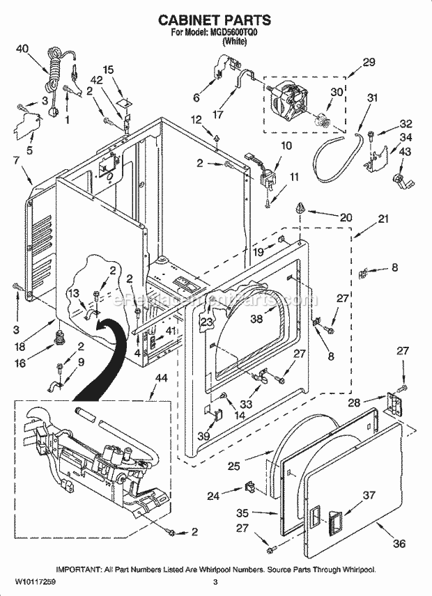 Maytag MGD5600TQ0 Residential Residential Dryer Cabinet Parts Diagram