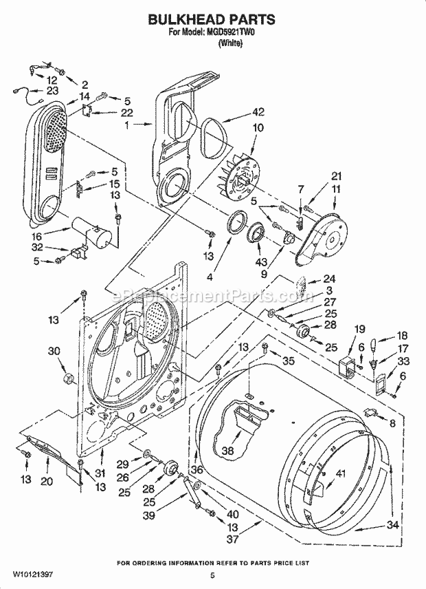 Maytag MGD5921TW0 Residential Residential Dryer Bulkhead Parts Diagram