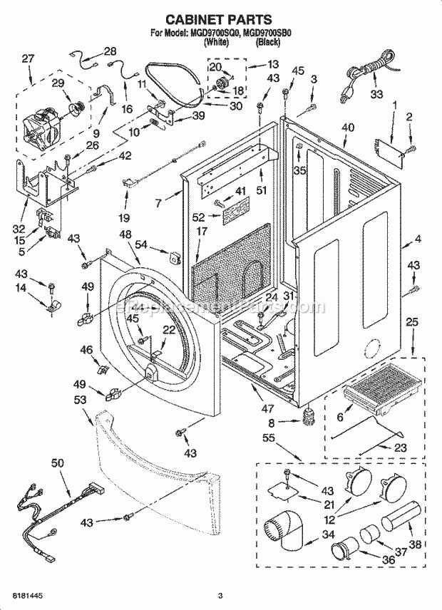 Maytag MGD9700SQ0 Residential Residential Dryer Cabinet Parts Diagram