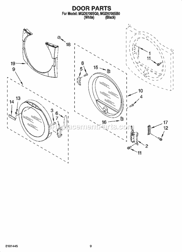 Maytag MGD9700SQ0 Residential Residential Dryer Door Parts, Optional Parts (Not Included) Diagram