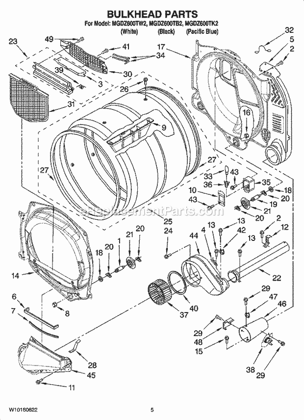 Maytag MGDZ600TK2 Residential Residential Dryer Bulkhead Parts Diagram