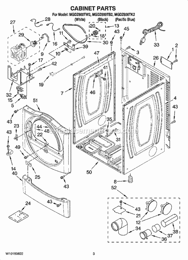 Maytag MGDZ600TK2 Residential Residential Dryer Cabinet Parts Diagram