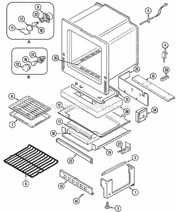 Maytag MGR5720ADT Freestanding, Gas Range Oven / Base Diagram