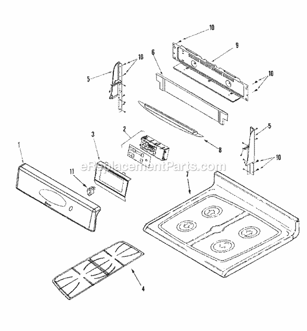 Maytag MGR5765QDW Freestanding, Gas Maytag Cooking Control Panel / Top Assembly Diagram