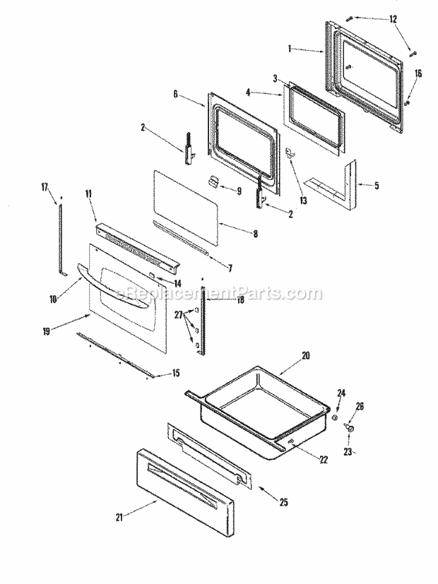 Maytag MGR5765QDW Freestanding, Gas Maytag Cooking Door / Drawer Diagram