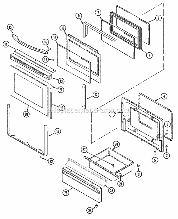 Maytag MGR5870BDW Freestanding, Gas Maytag Cooking Door / Drawer Diagram