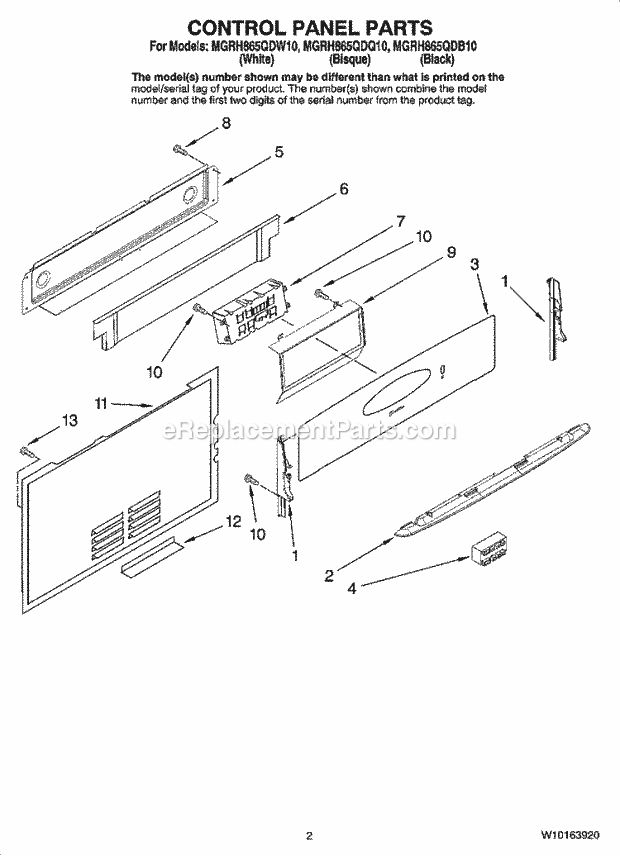 Maytag MGRH865QDQ10 Freestanding, Gas Free Standing - Gas Control Panel Parts Diagram