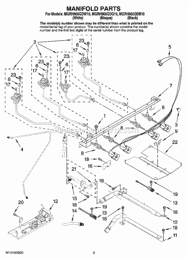 Maytag MGRH865QDQ10 Freestanding, Gas Free Standing - Gas Manifold Parts Diagram