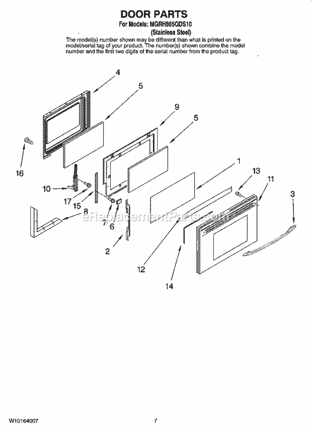 Maytag MGRH865QDS10 Freestanding, Gas Free Standing - Gas Door Parts Diagram