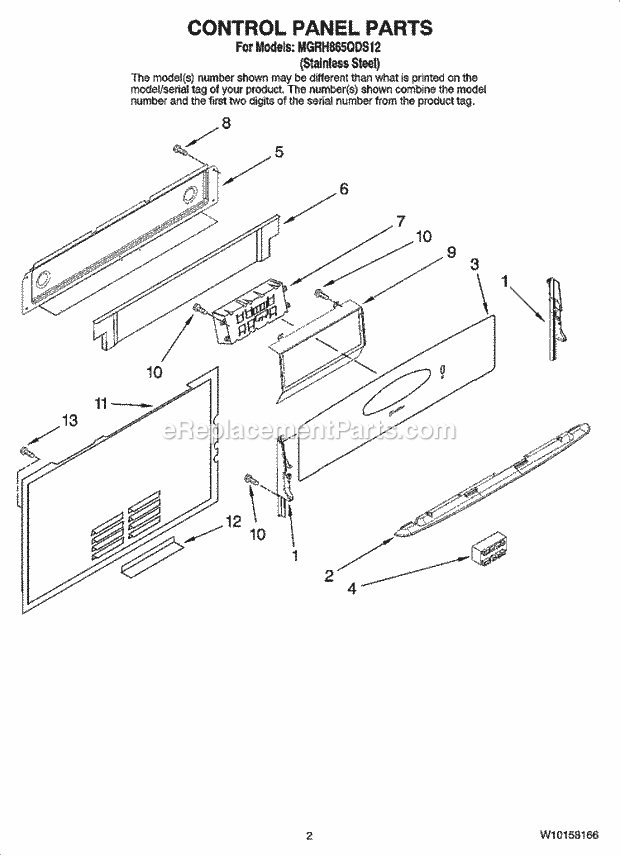 Maytag MGRH865QDS12 Freestanding, Gas Free Standing - Gas Control Panel Parts Diagram