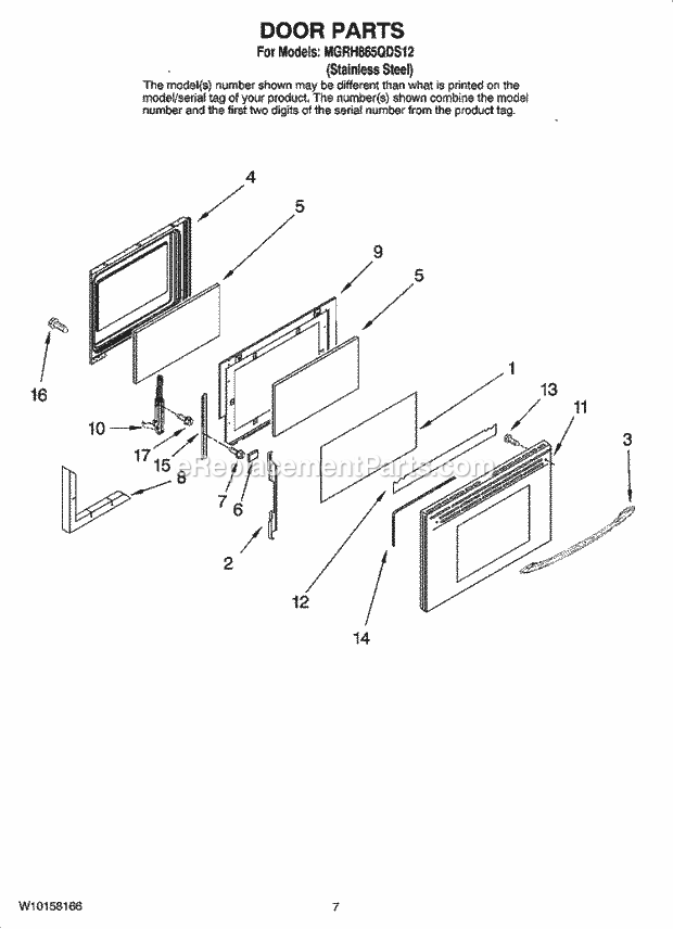 Maytag MGRH865QDS12 Freestanding, Gas Free Standing - Gas Door Parts Diagram