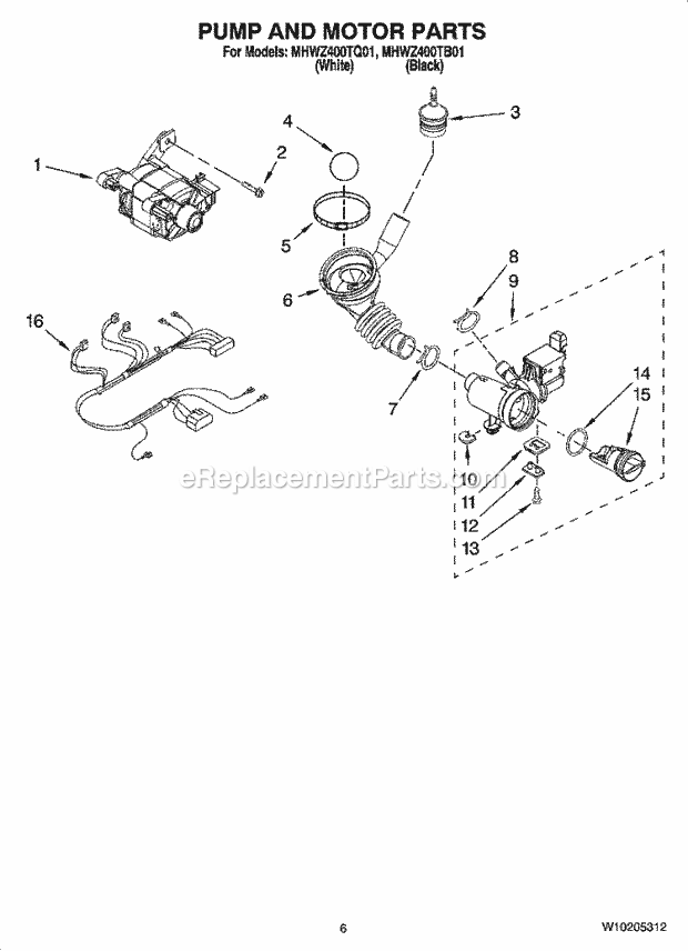 Maytag MHWZ400TQ01 Residential Residential Washer Pump and Motor Parts Diagram