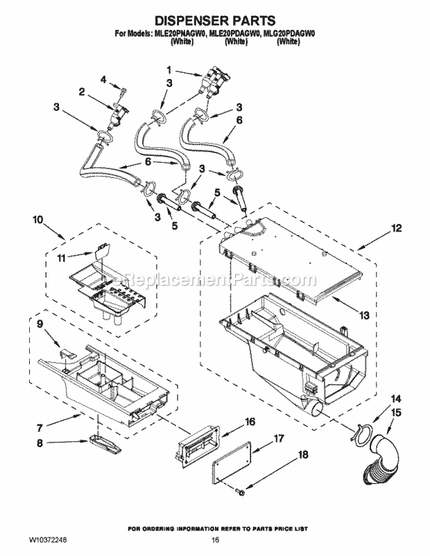 Maytag MLE20PNAGWO Electric, Gas Dryer/Washer Dispenser Parts Diagram