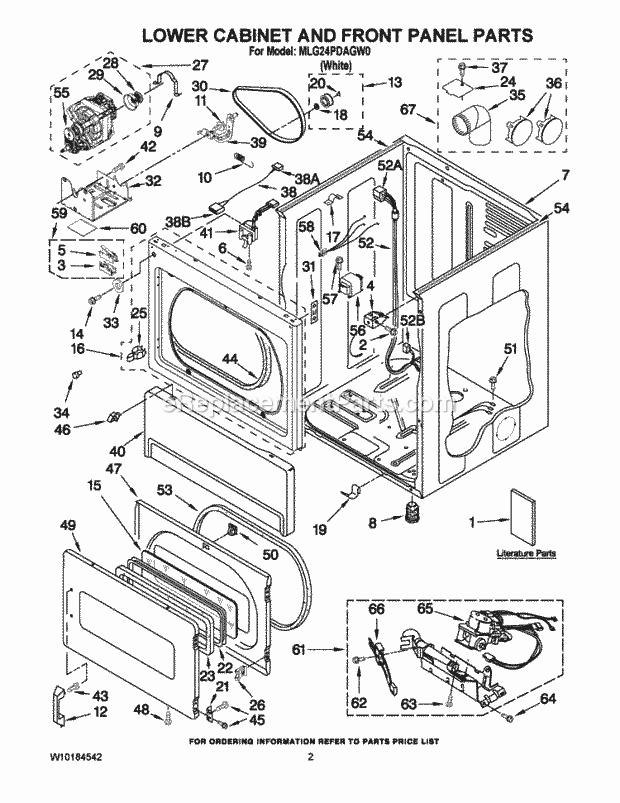 Maytag MLG24PDAGW0 Commercial Commercial Dryer Lower Cabinet and Front Panel Parts Diagram