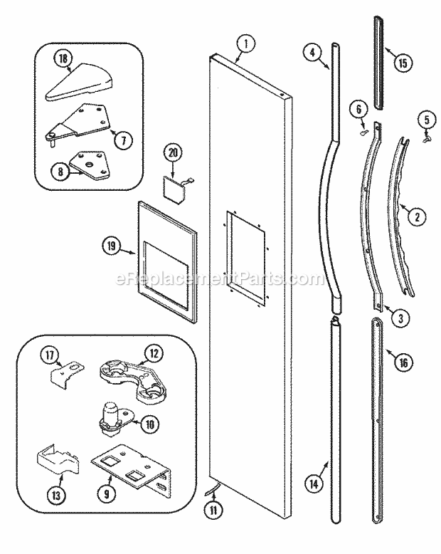 Maytag MSD2354ARA Side-By-Side Side by Side Refrigerator Freezer Outer Door Diagram