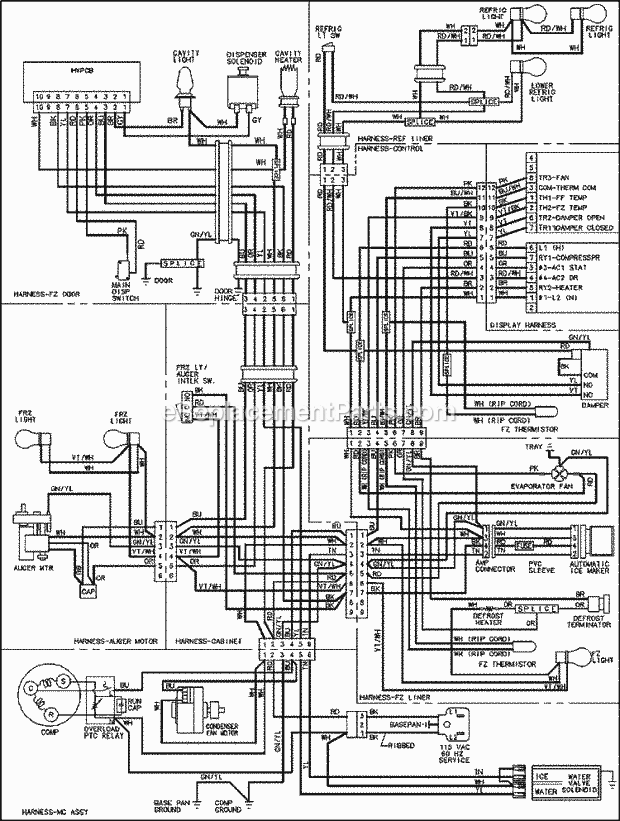 Maytag MSD2357HEQ Side-By-Side Sxs Refrigerator Wiring Information Diagram
