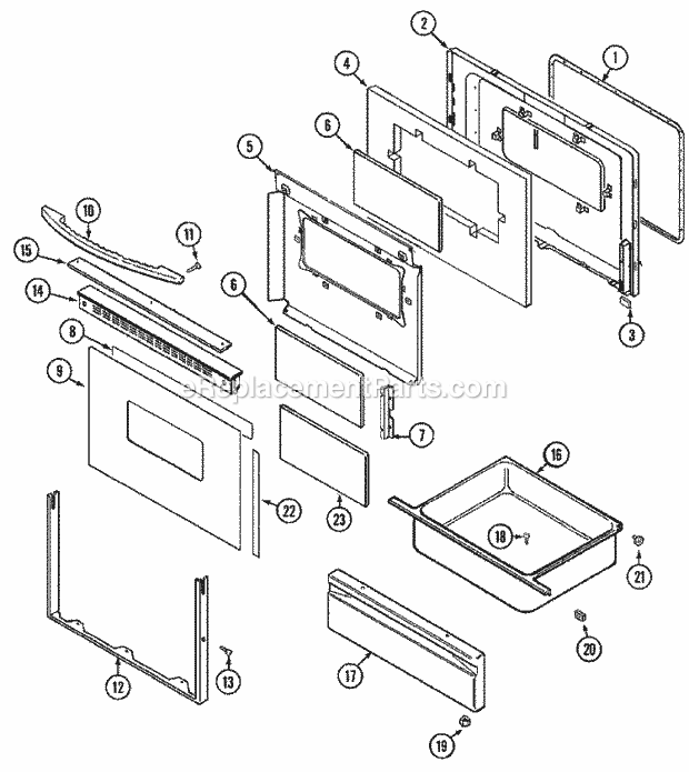 Maytag PER5515BCW Freestanding, Electric Range Door / Drawer Diagram