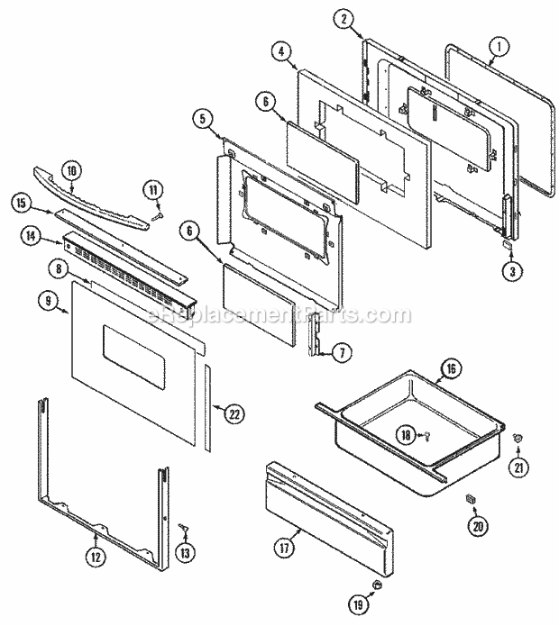 Maytag PER5715BAW Freestanding, Electric Range Door / Drawer Diagram