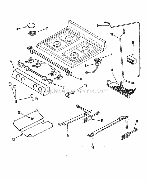 Maytag PGR5750LDQ Freestanding, Gas Maytag Cooking Gas Controls Diagram