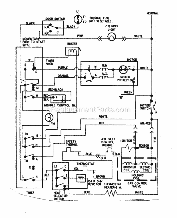 Maytag PYG3200AWW Residential Gas/Electric Dryers Wiring Information Diagram