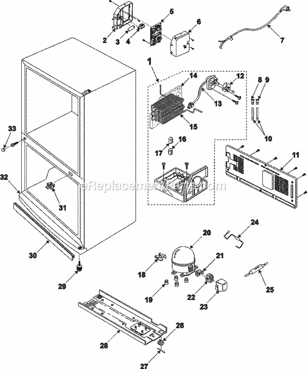 Maytag RB2155BB Ref - Bottom Mounts Machine Compartment and Cabinet Back Diagram