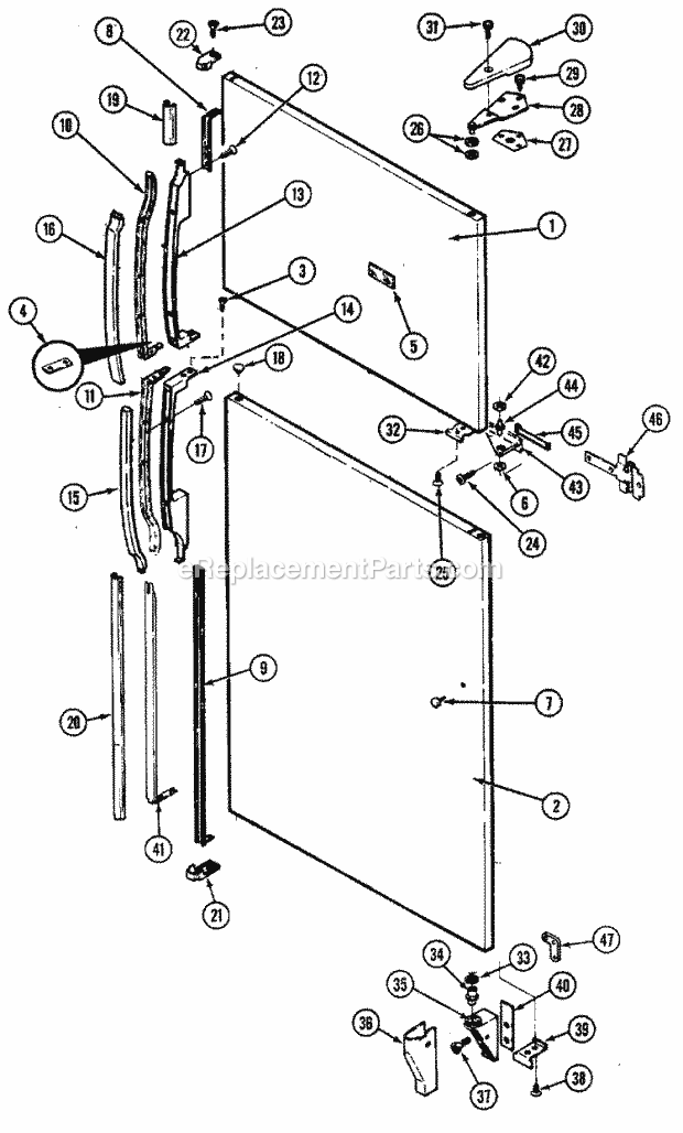 Maytag RTC1500CAE (DH01B) Top Freezer Maytag Refrigeration Outer Door Diagram