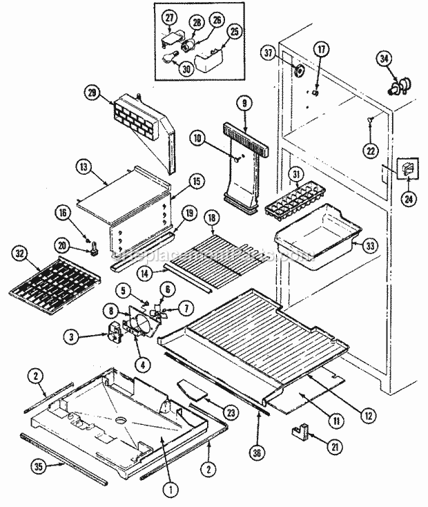 Maytag RTD1900DAM Top Freezer Top-Mount Freezer Compartment Diagram