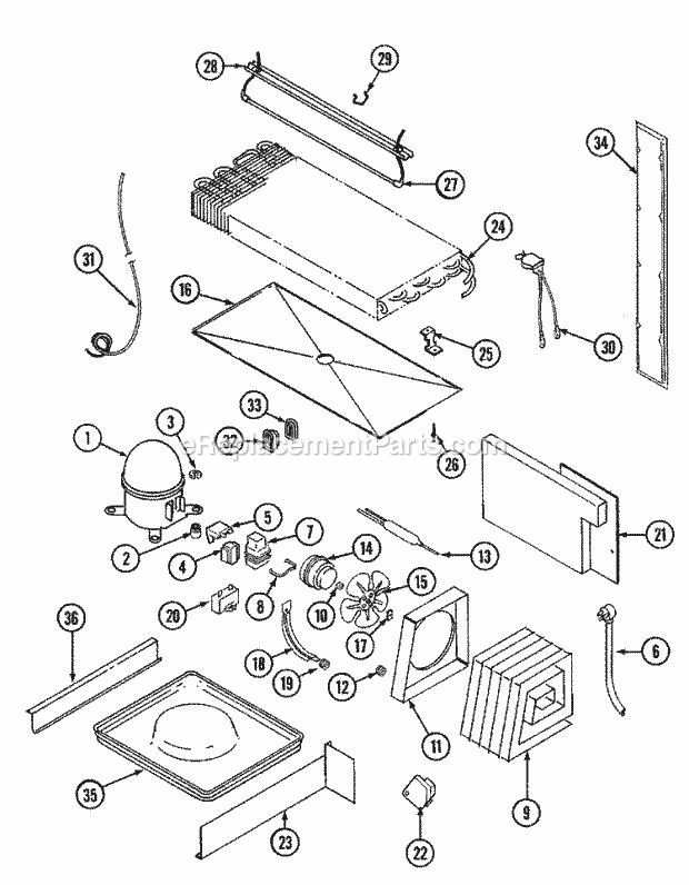 Maytag RTV1900DAE Ref - Top Mount Unit Compartment & System Diagram
