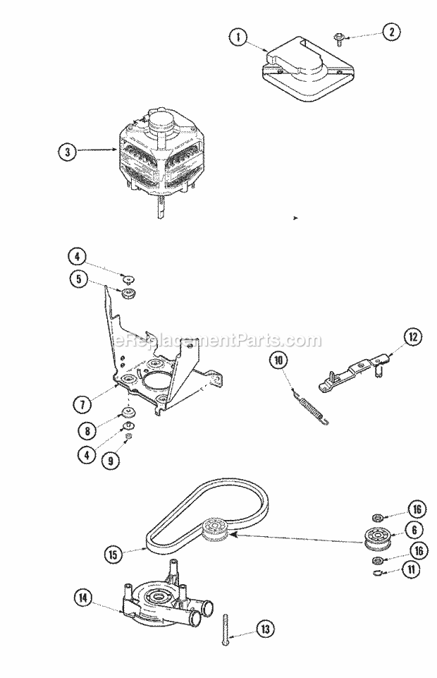 Maytag SAV2555AWW Residential Washer Motor, Pump and Idler Assembly Diagram