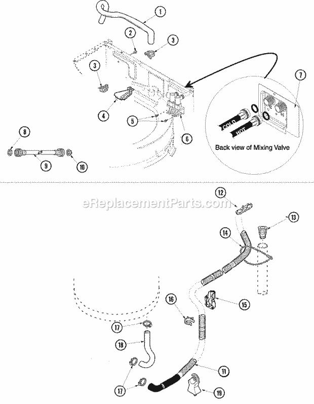 Maytag SAV365ZAWW Residential Washer Mixing Valve and Hoses Diagram