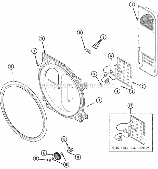 Maytag SDE305DAZW Residential Maytag Laundry Rear Blkhd, Air Duct, Roller&htr (Ele) Diagram