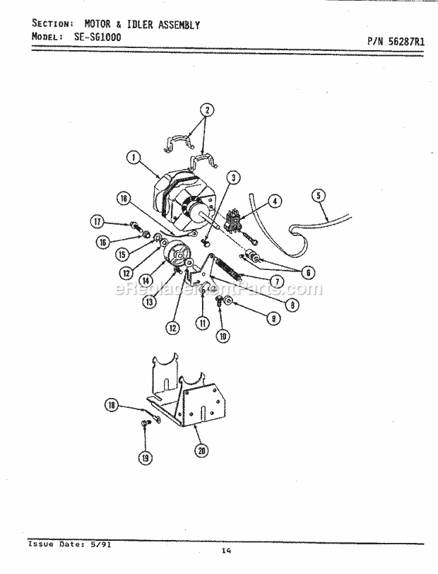 Maytag SG1000 Laundry Center Motor & Idler Assembly Diagram