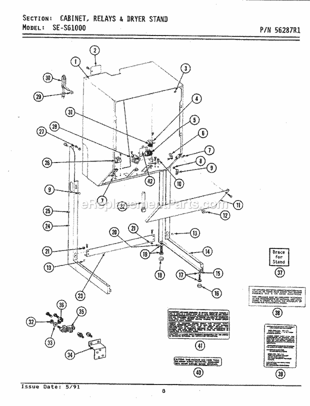 Maytag SG1000 Laundry Center Cabinet, Relays & Dryer Stand Diagram