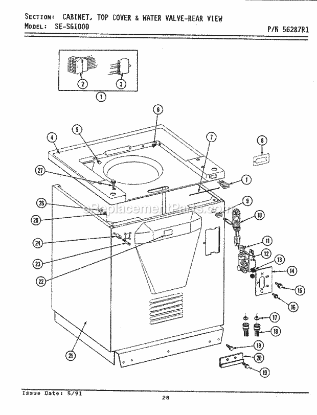 Maytag SG1000 Laundry Center Cabinet, Top Cover & Water Valve (Rear) Diagram