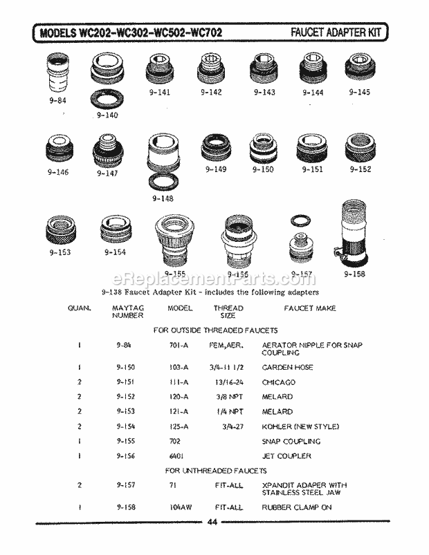 Maytag WC282 Maytag Dishwasher Faucet Adapter Kit (Wc282) Diagram