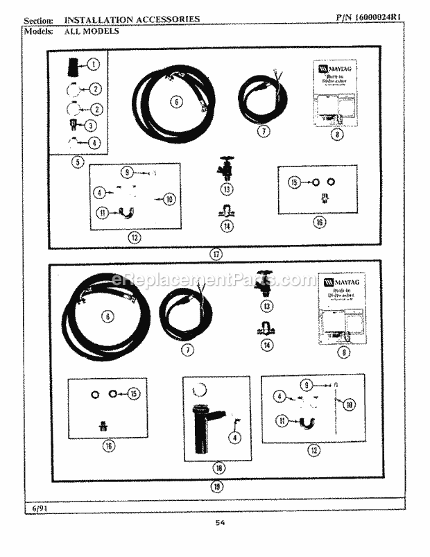 Maytag WU204 Maytag Dishwasher Installation Accessories (Sect.1 of 2) Diagram