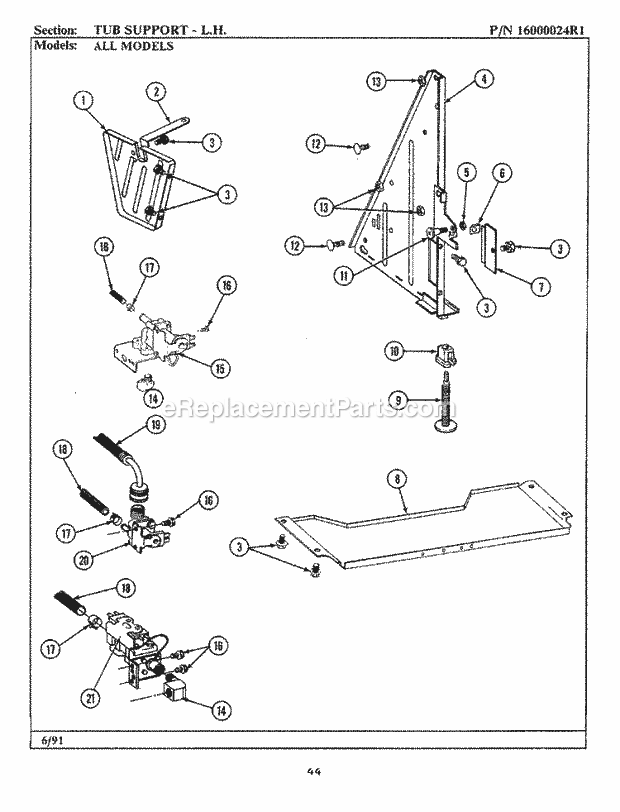 Maytag WU284 Maytag Dishwasher Tub Support (Left) Diagram