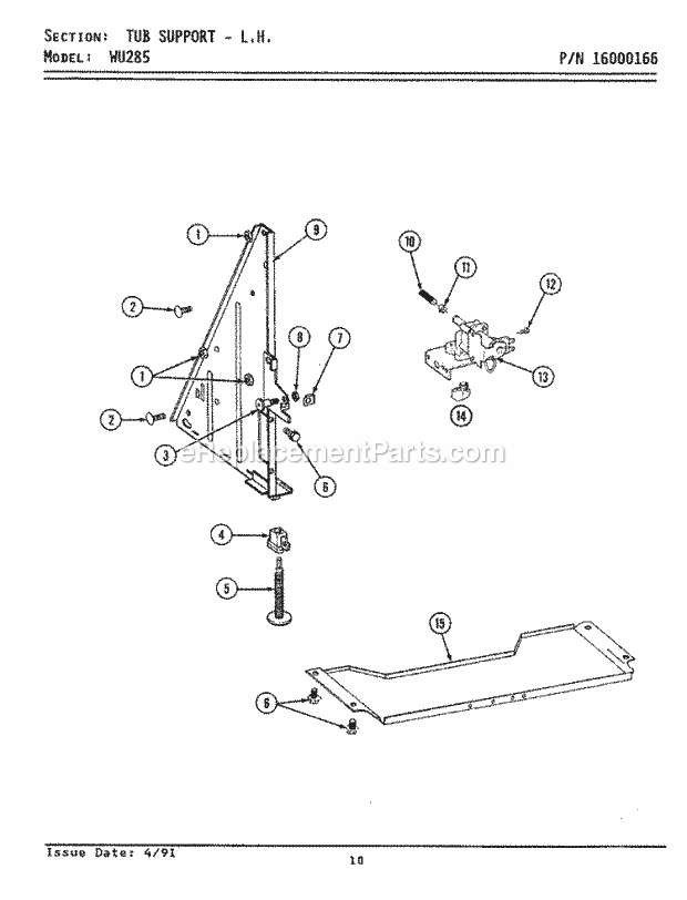 Maytag WU285 Maytag Dishwasher Tub Support (Left) Diagram