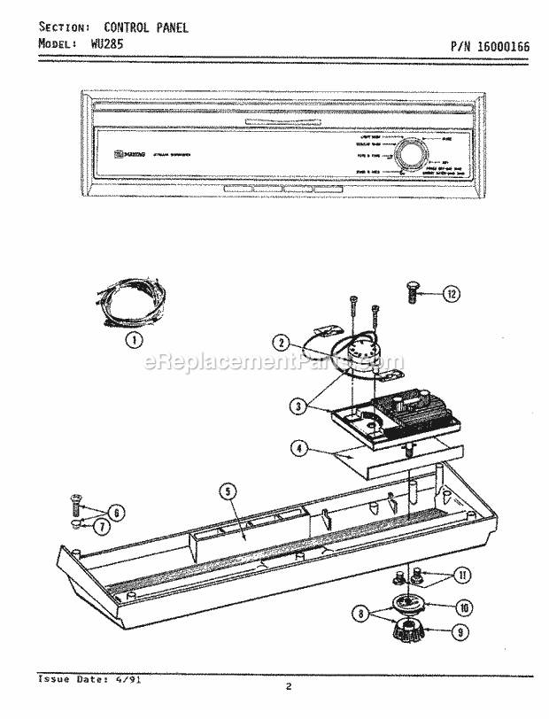 Maytag WU285 Maytag Dishwasher Control Panel Diagram