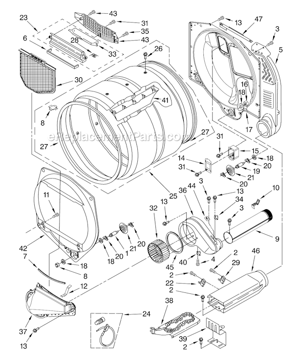 Maytag Commercial MLE24PRAYW0 Single Load Electric Stacked Dryer Bulkhead Diagram