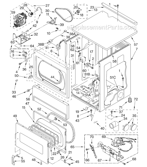 Maytag Commercial MLG24PDAGW0 Single Load Electric Stacked Dryer Upper Cabinet Diagram