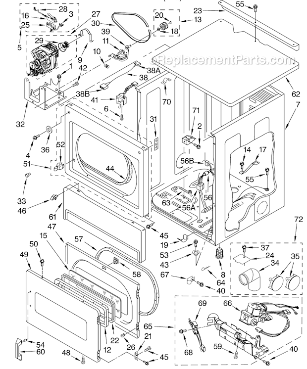 Maytag Commercial MLG24PDAWW0 Single Load Electric Stacked Dryer Upper Cabinet Diagram