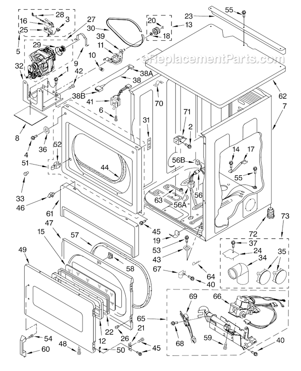 Maytag Commercial MLG24PRAWW1 Single Load Electric Stacked Dryer Upper Cabinet Diagram